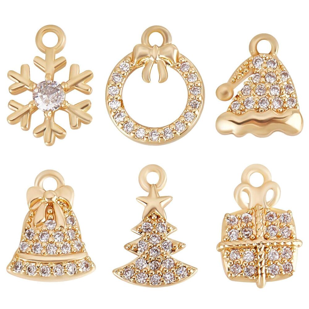 7499 12Pcs 6 Style Christmas Charms 18K Gold Plated Trees Snowflake Gift